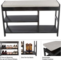 Shoe Bench - 3-Tier Wooden Shoe Rack for Entryway, Mudroom view 4