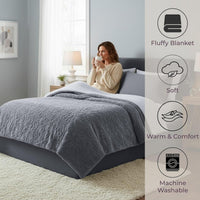 Floral Etched Fleece Blanket with Sherpa-F/Q-Gray view 4