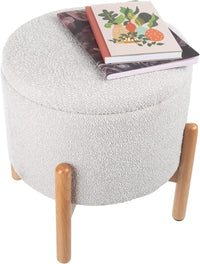 Round Sherpa Storage Ottoman Pouf with Removable Lid view 7