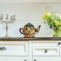 Teapot Lamp-Tiffany Style Stained Glass Table or Desk Light view 2