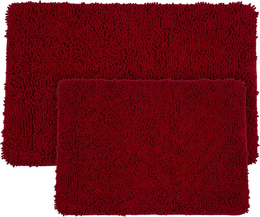 2 Piece Memory Foam Shag Bath Mat Set - Burgundy &mdash; Lavish Home