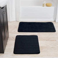 Bathroom Rugs - 2-Piece Memory Foam Bath Mats with Microfiber, Black view 1