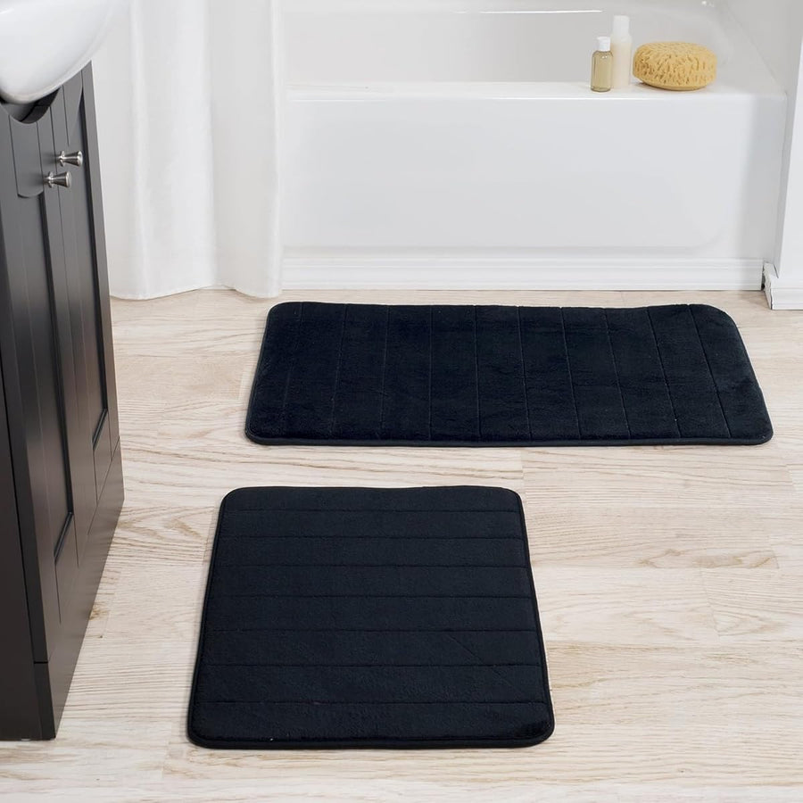 Bathroom Rugs - 2-Piece Memory Foam Bath Mats with Microfiber, Black &mdash; Lavish Home
