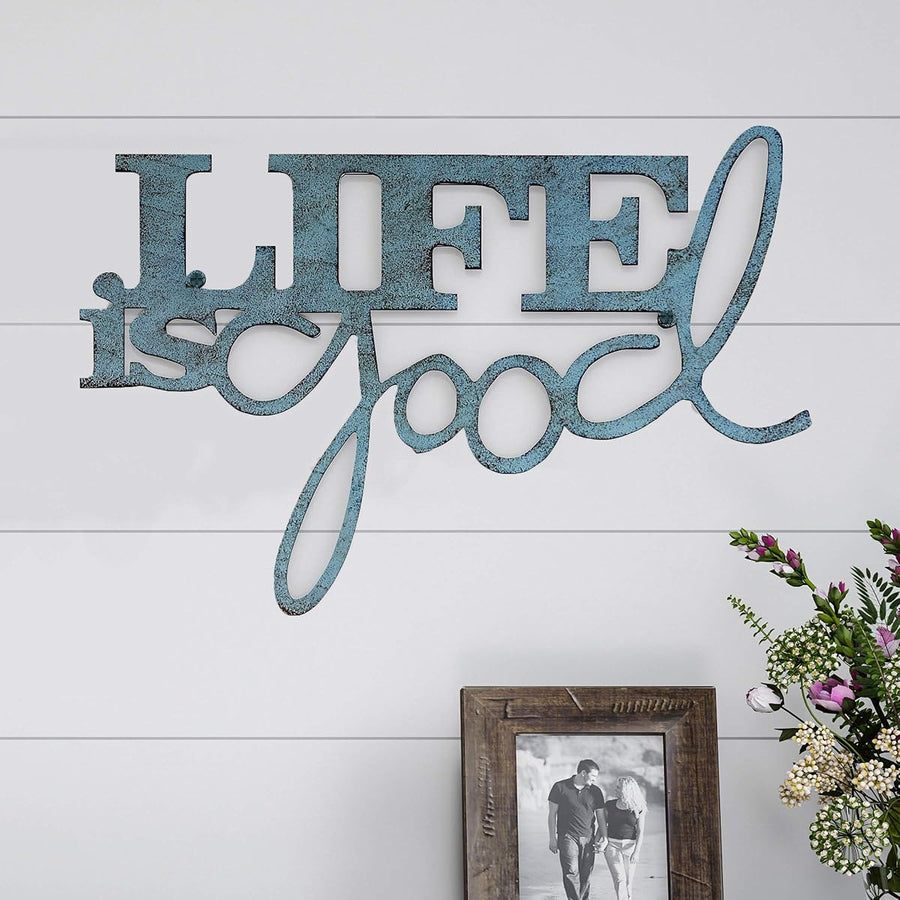 Life is Good' Wall Art, Teal Blue Distressed, 18.2"x14.6" &mdash; Lavish Home