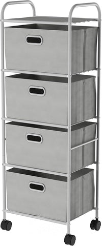 4-Drawer Fabric Dresser, Gray/Silver, 16.5" x 12" x 45" view 1