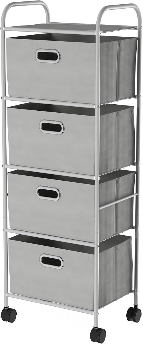 4-Drawer Fabric Dresser, Gray/Silver, 16.5" x 12" x 45" &mdash; Lavish Home