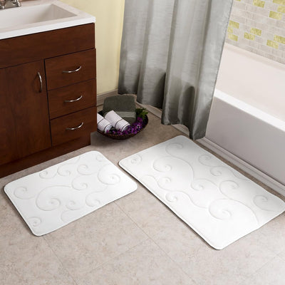 2 pc Memory Foam Bath Mat Set Coral Fleece Embossed Pattern