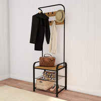 Entryway Bench with Coat Rack - Metal Hall Tree with Seat view 1