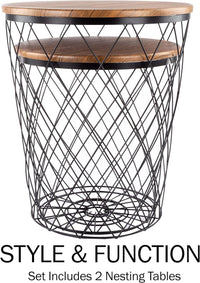 End Tables - Square Nesting Tables Set of 2, Brown Woodgrain view 20