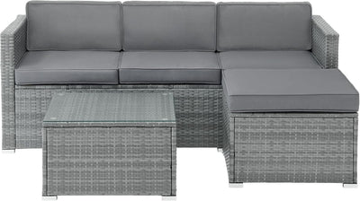 Patio Furniture Set - 3-Piece Rattan Outdoor Sectional, Gray/Blue