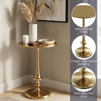 Iron Pedestal Table, Antiqued Gold Side Table, 16"W x 22"H view 4