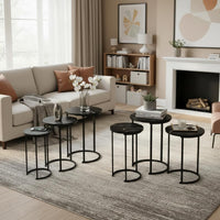 Round Nesting Tables Set of 3, Faux Marble Tabletop, White view 19