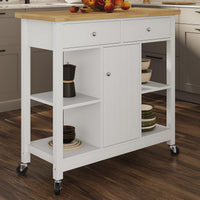Mobile Kitchen Island with Spice Rack & Storage Cabinet, White view 18