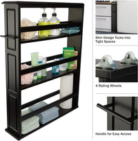 3 Tier Slim Utility Rolling Storage Cart, Black, 25"W x 5.7"D view 2