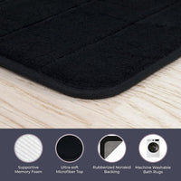 Bathroom Rugs - 2-Piece Memory Foam Bath Mats with Microfiber, Black view 5