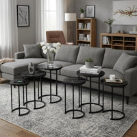Round Nesting Tables Set of 3, Faux Marble Tabletop, White view 17