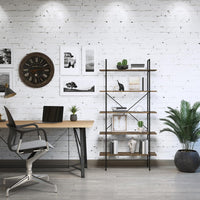 5 Tier Bookshelf w/Industrial Etagere Wooden Shelving view 4