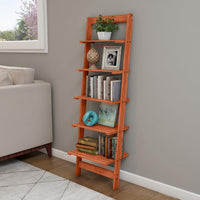 5-Tier Ladder Shelf, Narrow Leaning Bookshelf, White, 50" view 11