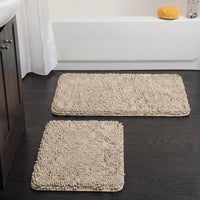 2 Piece Memory Foam Shag Bath Mat - Ivory, Standard view 1