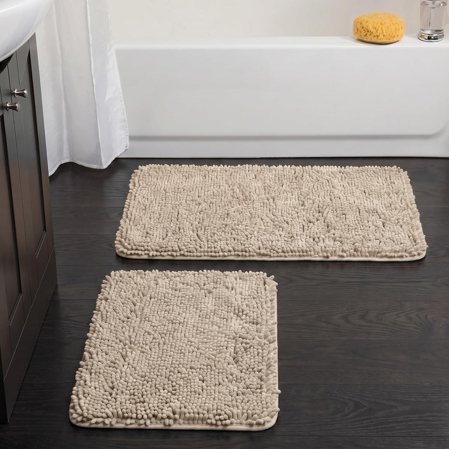 2 Piece Memory Foam Shag Bath Mat - Ivory, Standard &mdash; Lavish Home
