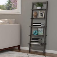 5-Tier Ladder Shelf, Narrow Leaning Bookshelf, White, 50" view 20