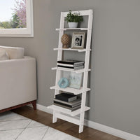 5-Tier Ladder Shelf, Narrow Leaning Bookshelf, White, 50" view 5