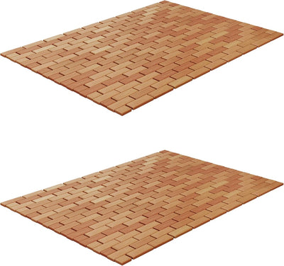 Bamboo Bath Mat Set - 2-Pack Non-Slip Wooden Bath Mats