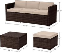 Patio Furniture Set - 3-Piece Rattan Outdoor Sectional, Brown view 3