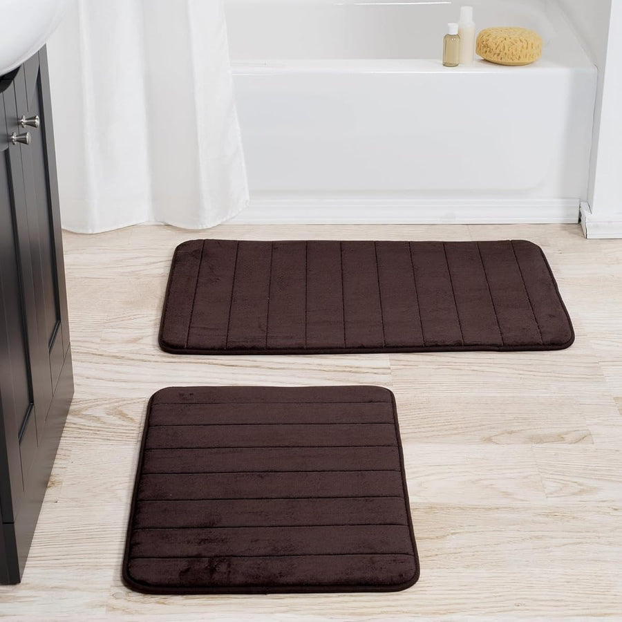 Bathroom Rug Set-2-Piece Memory Foam Bathmats-Striped &mdash; Lavish Home