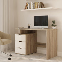 Computer Desk with 3-Drawer File Cabinet, Natural and White view 1