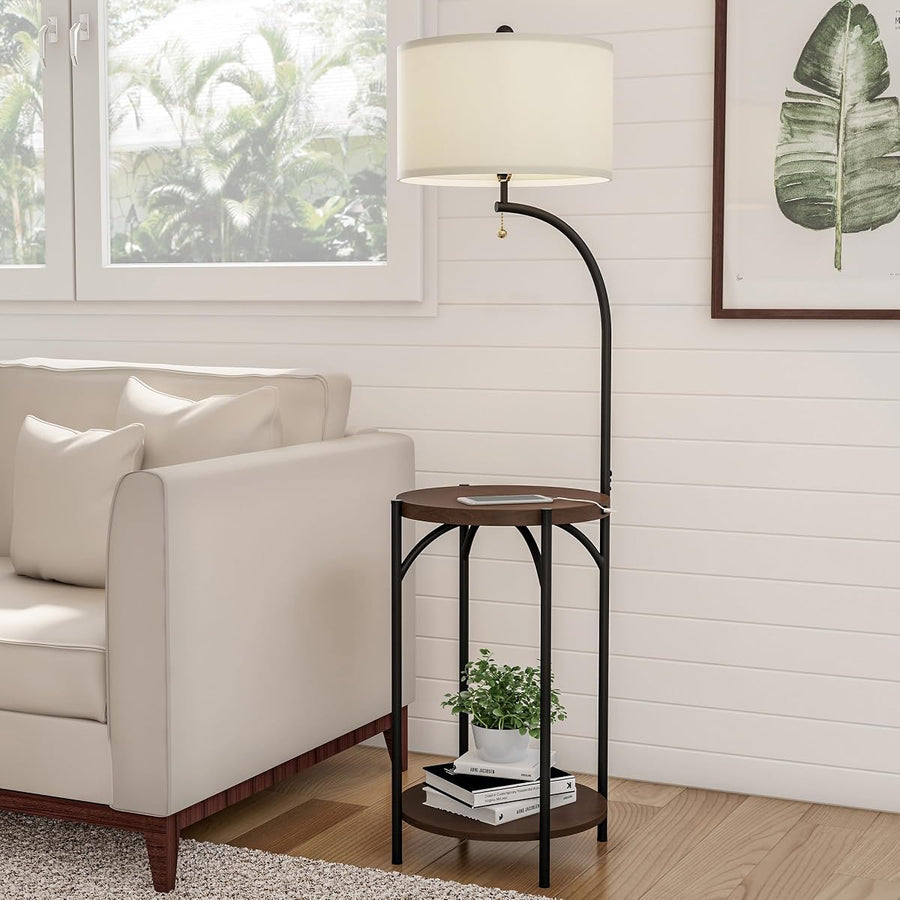 Floor Lamp with Built-in End Table, Brown/Black, 16" x 58" &mdash; Lavish Home