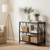 3-Tier Industrial Bookshelf, Brown Woodgrain, 35.5"x15"x31.25" view 3