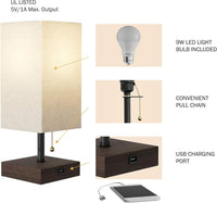 USB Rectangle Lamp with Wood Base-Modern Desk, (L)5”x (W)5”x (H)14” view 3