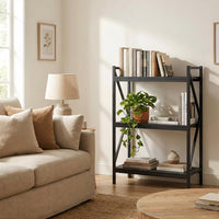 3 Tier Industrial Metal Bookshelf with Textured Storage view 2