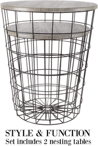 Round End Tables - Nesting Tables Set of 2, Gray/Black view 4