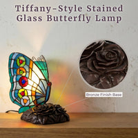 Tiffany Style Butterfly Lamp, (L) 8" x (W) 6" x (H) 9" view 9