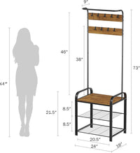 Entryway Coat Rack- Metal Hall Tree-Storage Bench, 18" view 2