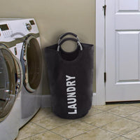 Large Collapsible Canvas Clothes Basket with Round Handles view 6