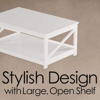 Coffee Table with Storage Shelf, White view 2