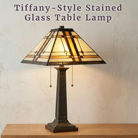 Tiffany Style Table Lamp with Stained Glass Shade, Bronze view 3