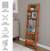 5-Tier Ladder Shelf, Narrow Leaning Bookshelf, White, 50" view 9