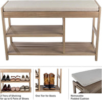 Shoe Bench - 3-Tier Wooden Shoe Rack for Entryway, Mudroom view 10
