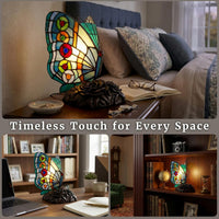 Tiffany Style Butterfly Lamp, (L) 8" x (W) 6" x (H) 9" view 11