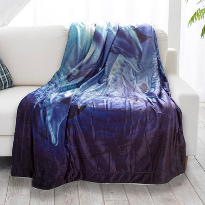 Sherpa Fleece Throw Blanket- Ocean Dolphin Print Pattern