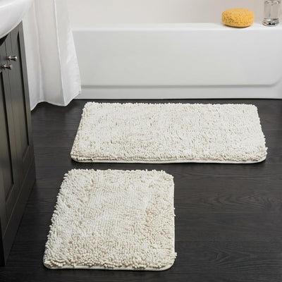 2 Piece Memory Foam Shag Bath Mat - White, 32"x21"x1.25"