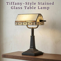 Tiffany Style Bankers Desk Lamp, (L) 10.5" x (W) 11" x (H) 16" view 3
