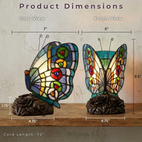 Tiffany Style Butterfly Lamp, (L) 8" x (W) 6" x (H) 9" view 8