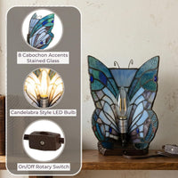 Tiffany Style Butterfly Lamp, (L) 8" x (W) 6" x (H) 9" view 4