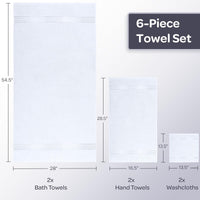 6 Piece Bathroom Towels Set, 28"x54.5"x0.25" view 30