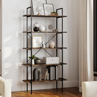 5 Tier Bookshelf w/Industrial Etagere Wooden Shelving view 1